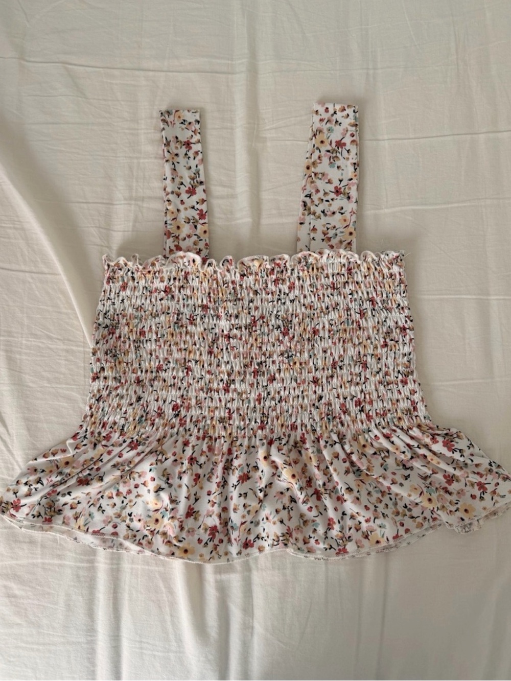 Ardene White Smocked Floral Crop Top with Straps
